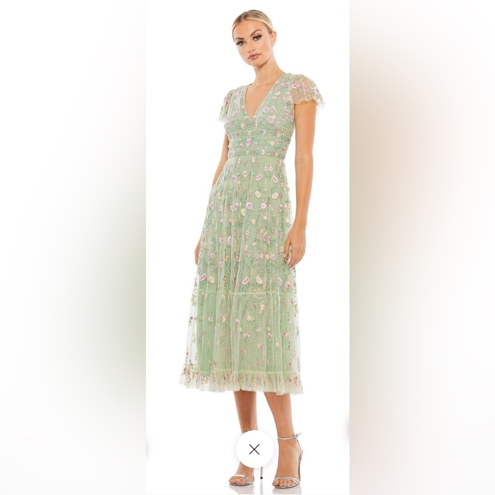 Mac Duggal Mint Green Floral Embroidered Maxi Dress